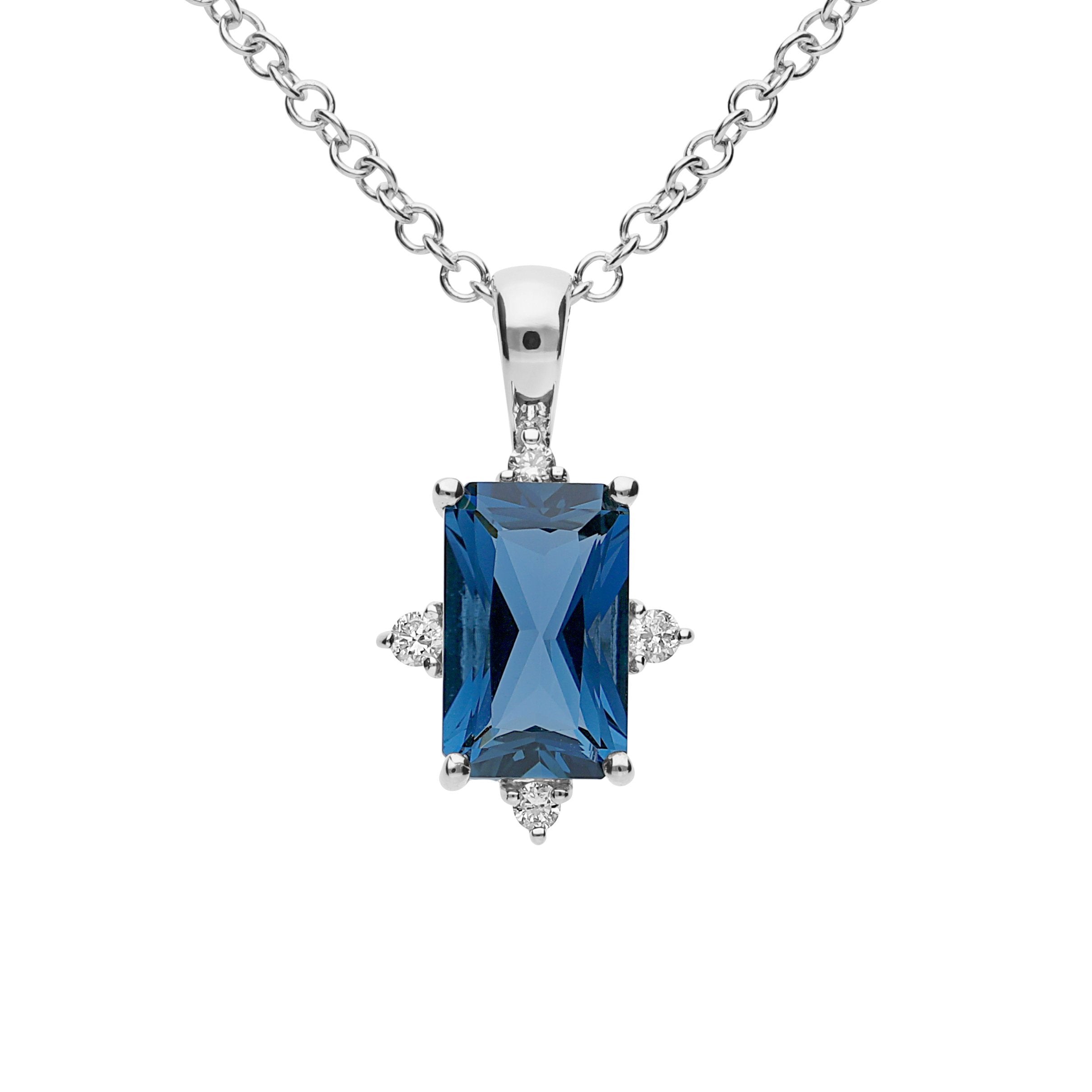 1.34ct london blue topaz & diamond pendant in 9ct white gold