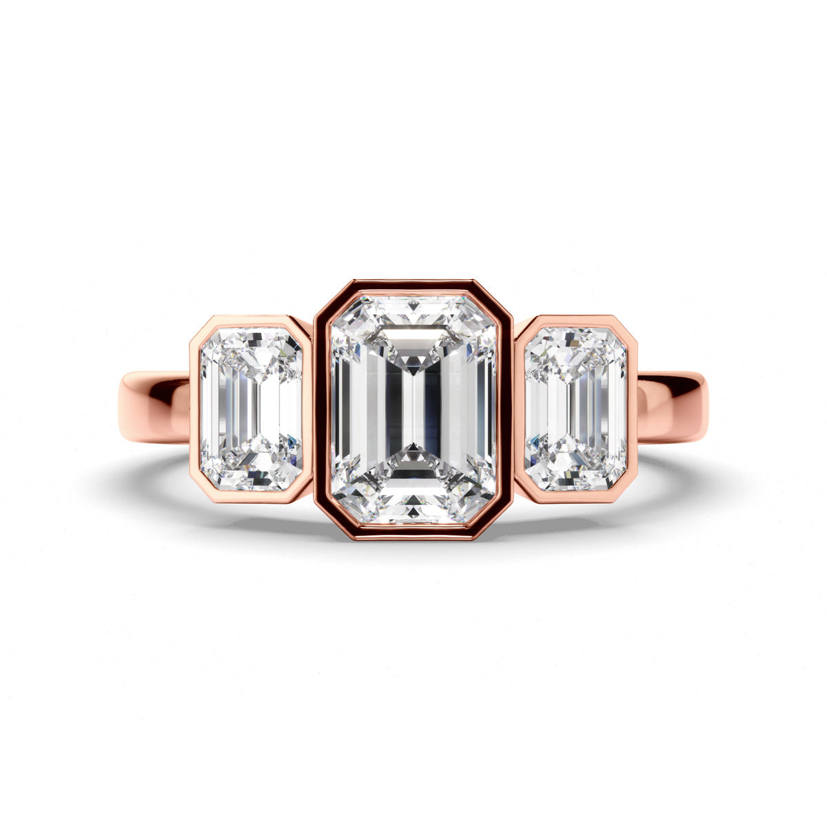 Emerald Cut Diamond Bezel Set Trilogy Engagement Ring