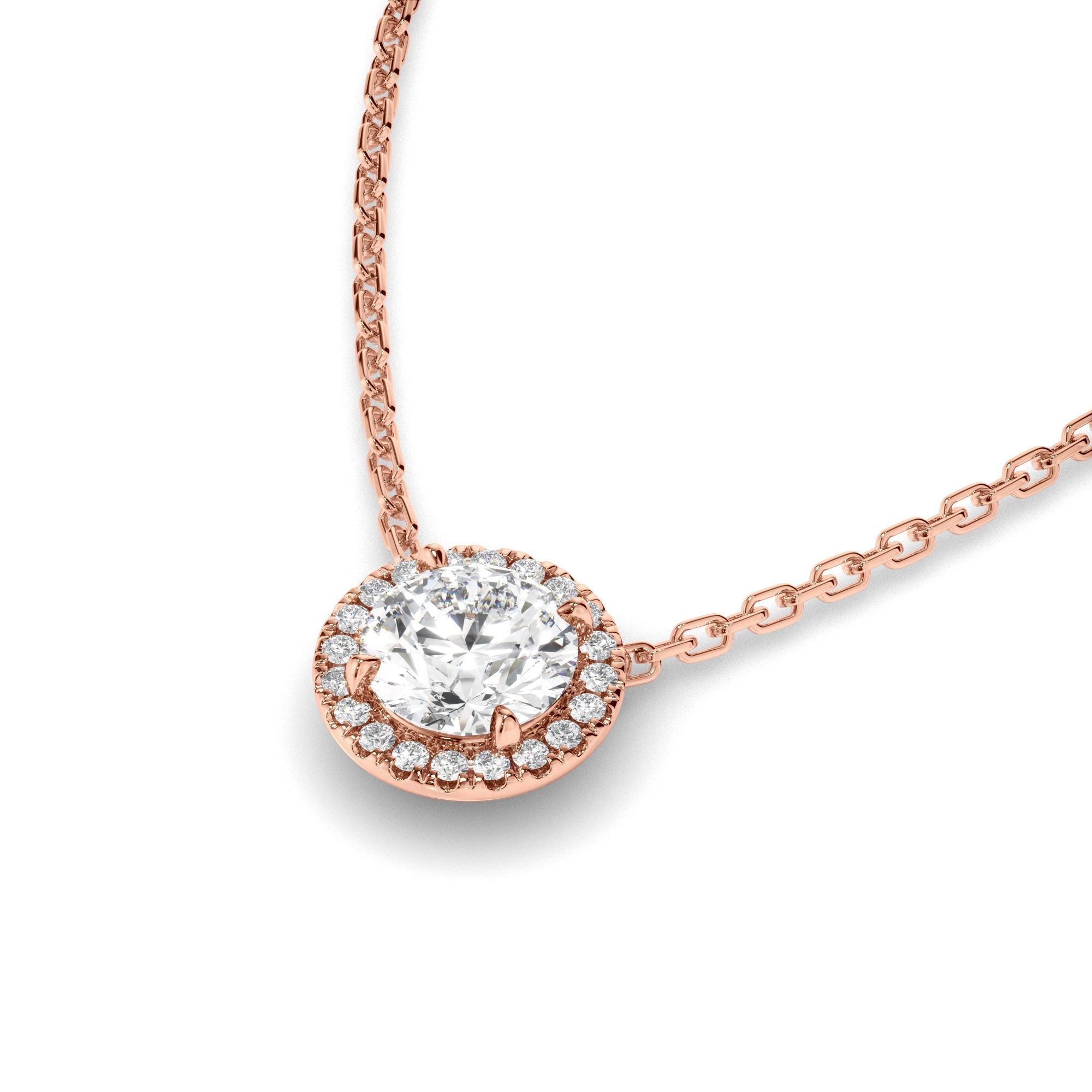 Round Brilliant Cut Diamond Halo Necklet