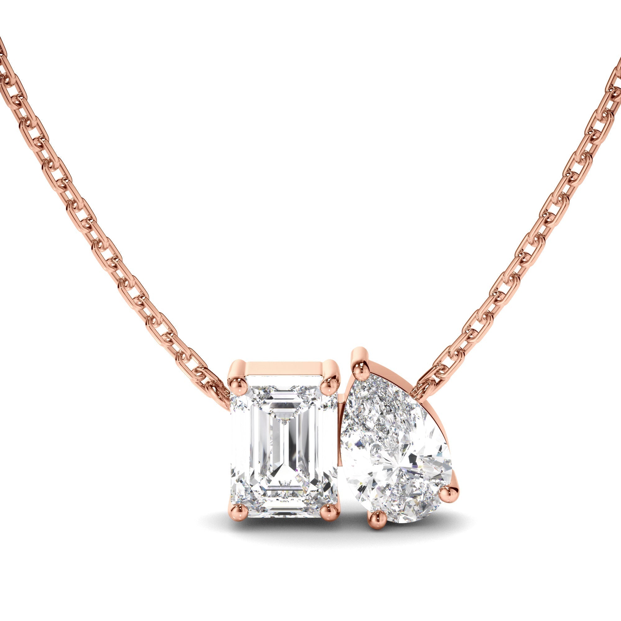 Emerald & Pear Cut Diamond Toi et Moi Necklet