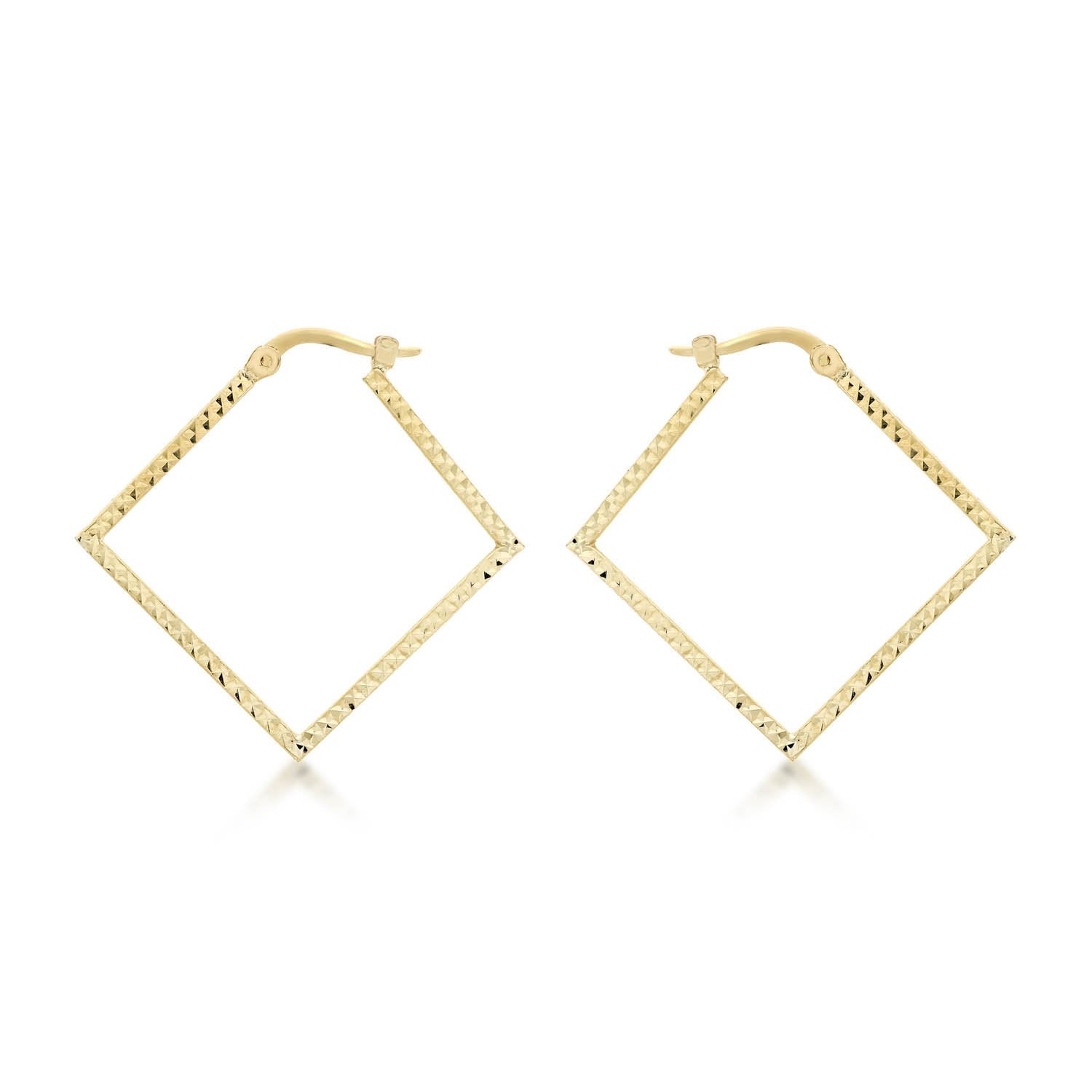 9ct Yellow Gold 23mm x 23mm Diamond Cut Square Creole Earrings