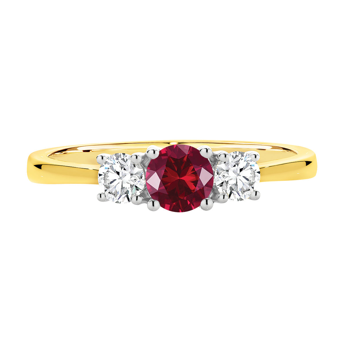 18ct Yellow White Gold Ruby Diamond Trilogy Ring