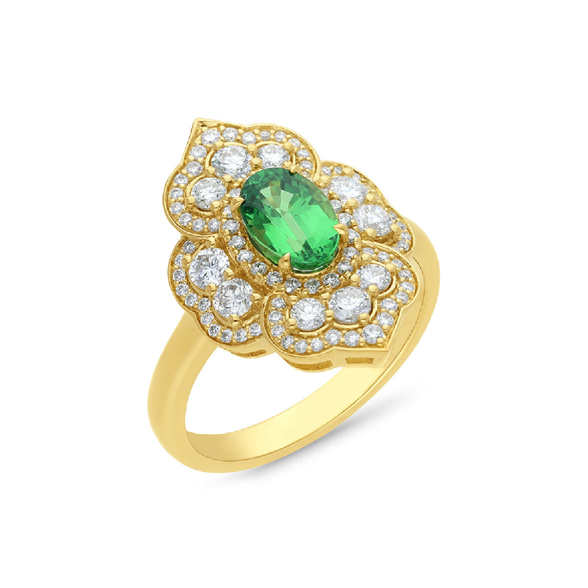 9ct Yellow Gold Tsavorite & Diamond Ring