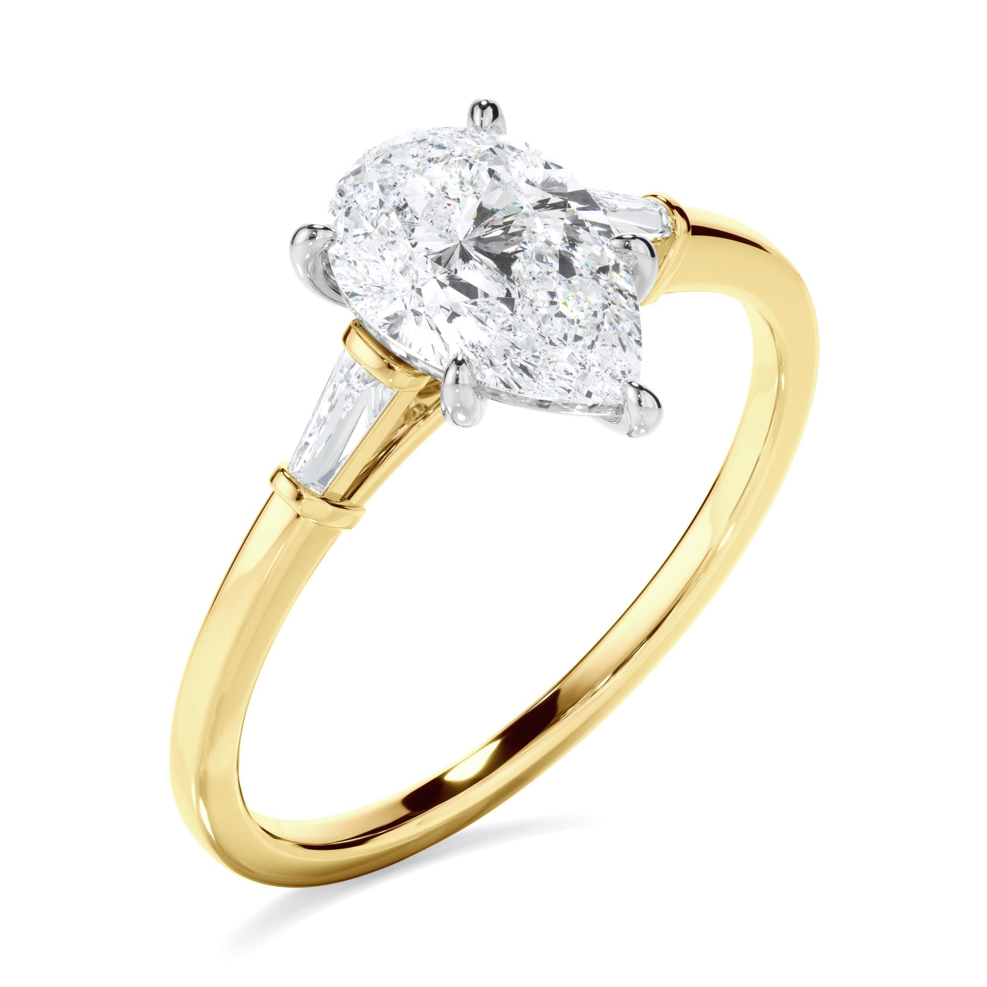 Pear Cut Diamond Engagement Ring With Baguette Sides