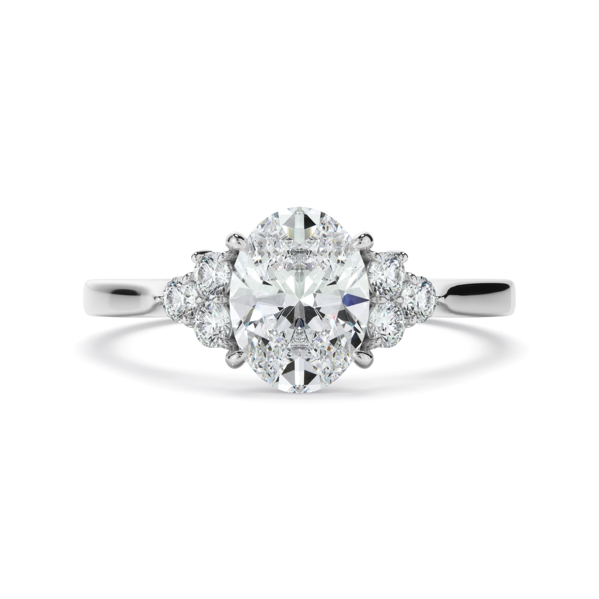 Oval Cut Diamond Engagement Ring With Diamond Cluster Sides