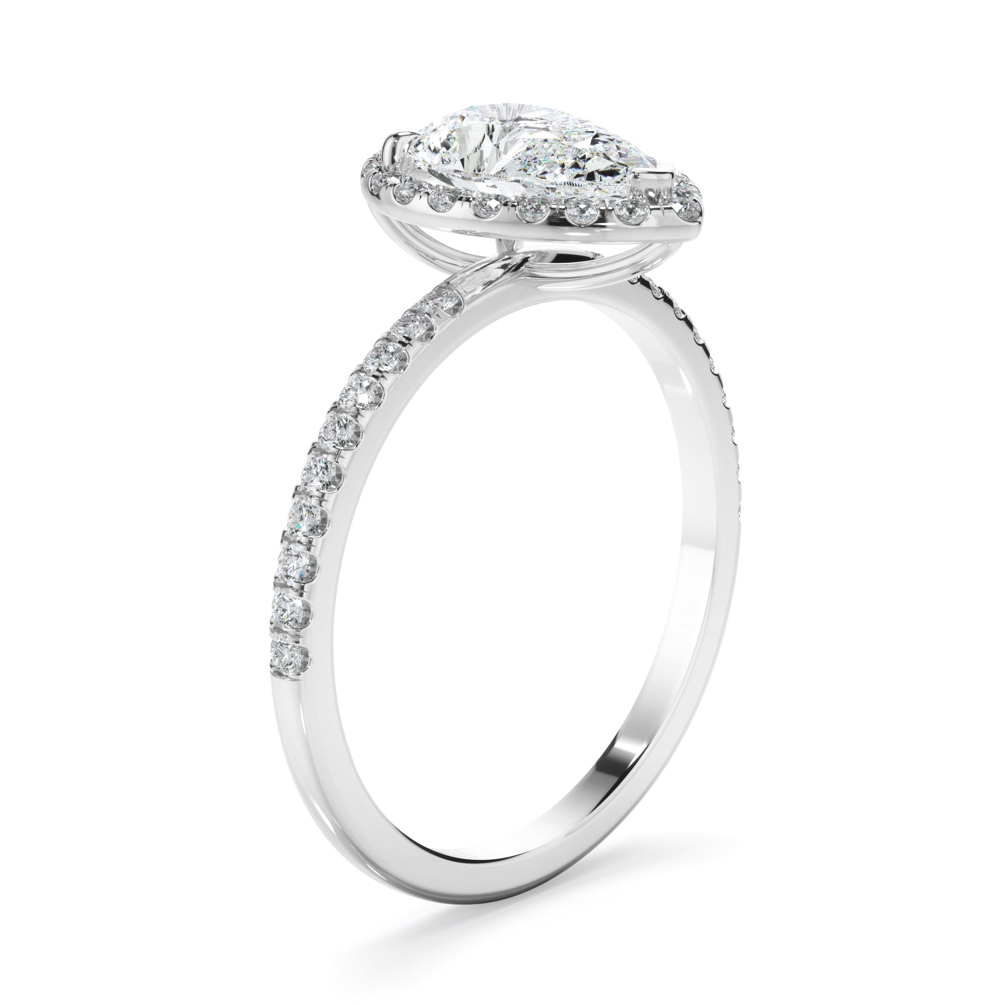 Pear Cut Diamond Halo Engagement Ring With Pave Band