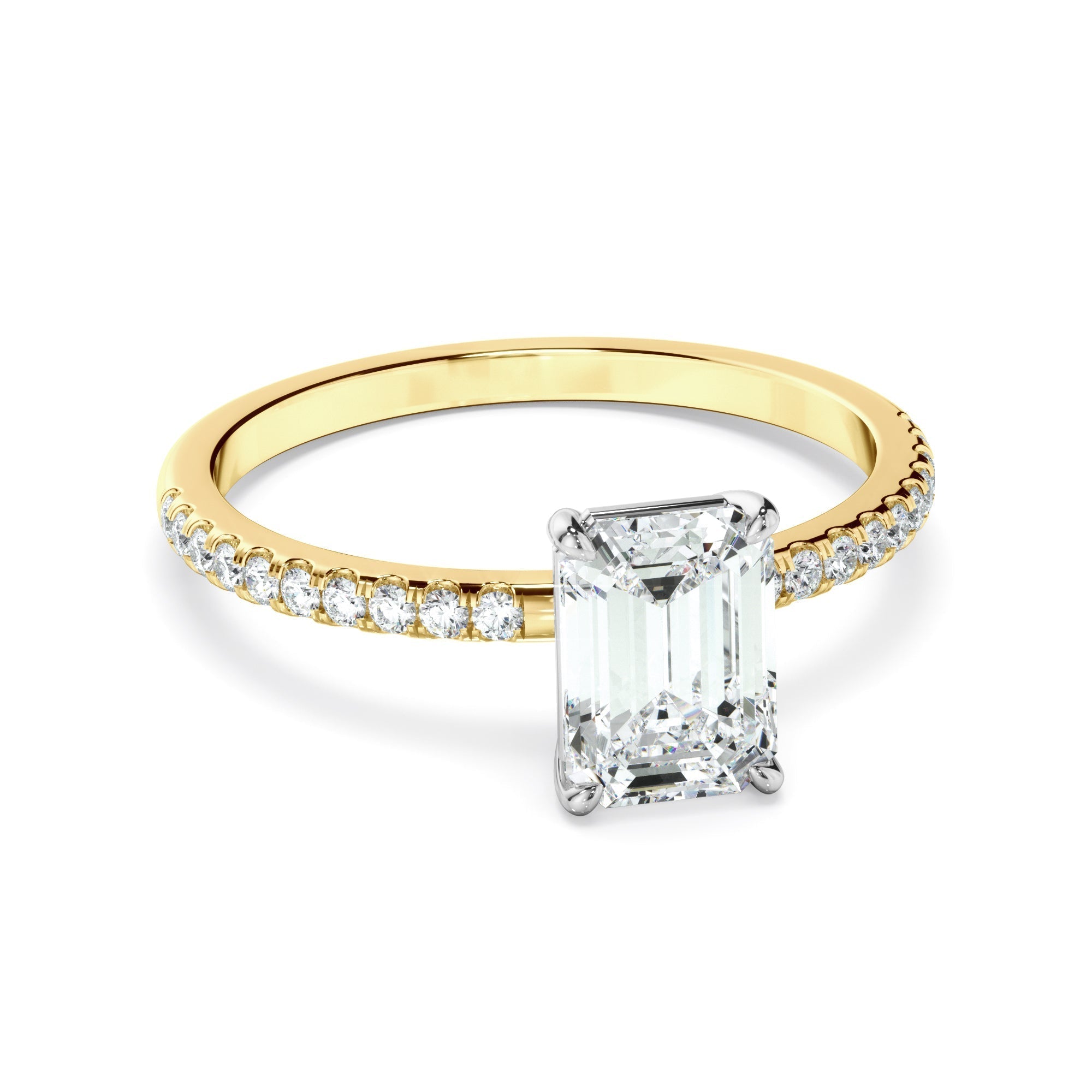 Emerald Cut Diamond Solitaire Engagement Ring With Pave Band