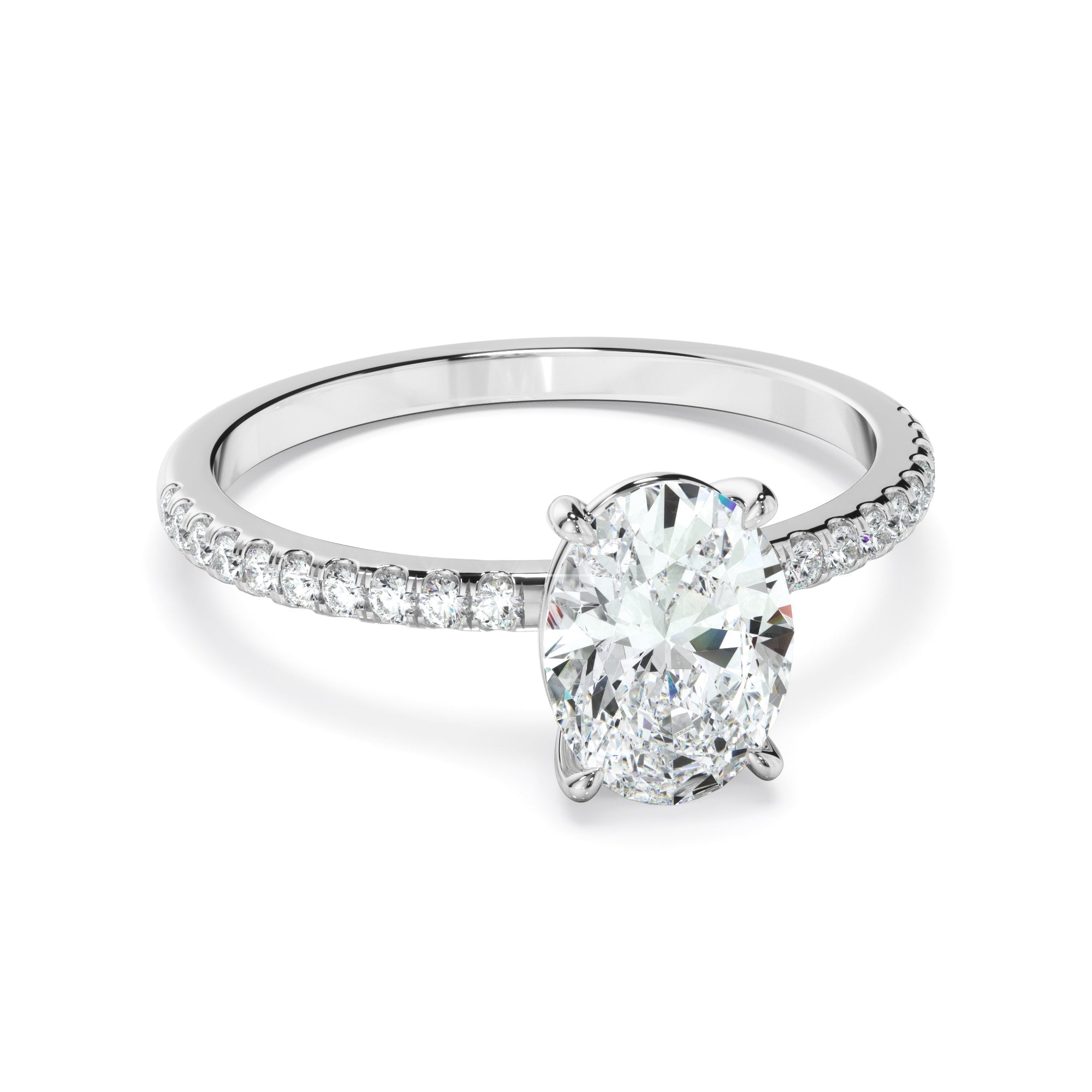 Oval Cut Diamond Solitaire Engagement Ring With Pave Band