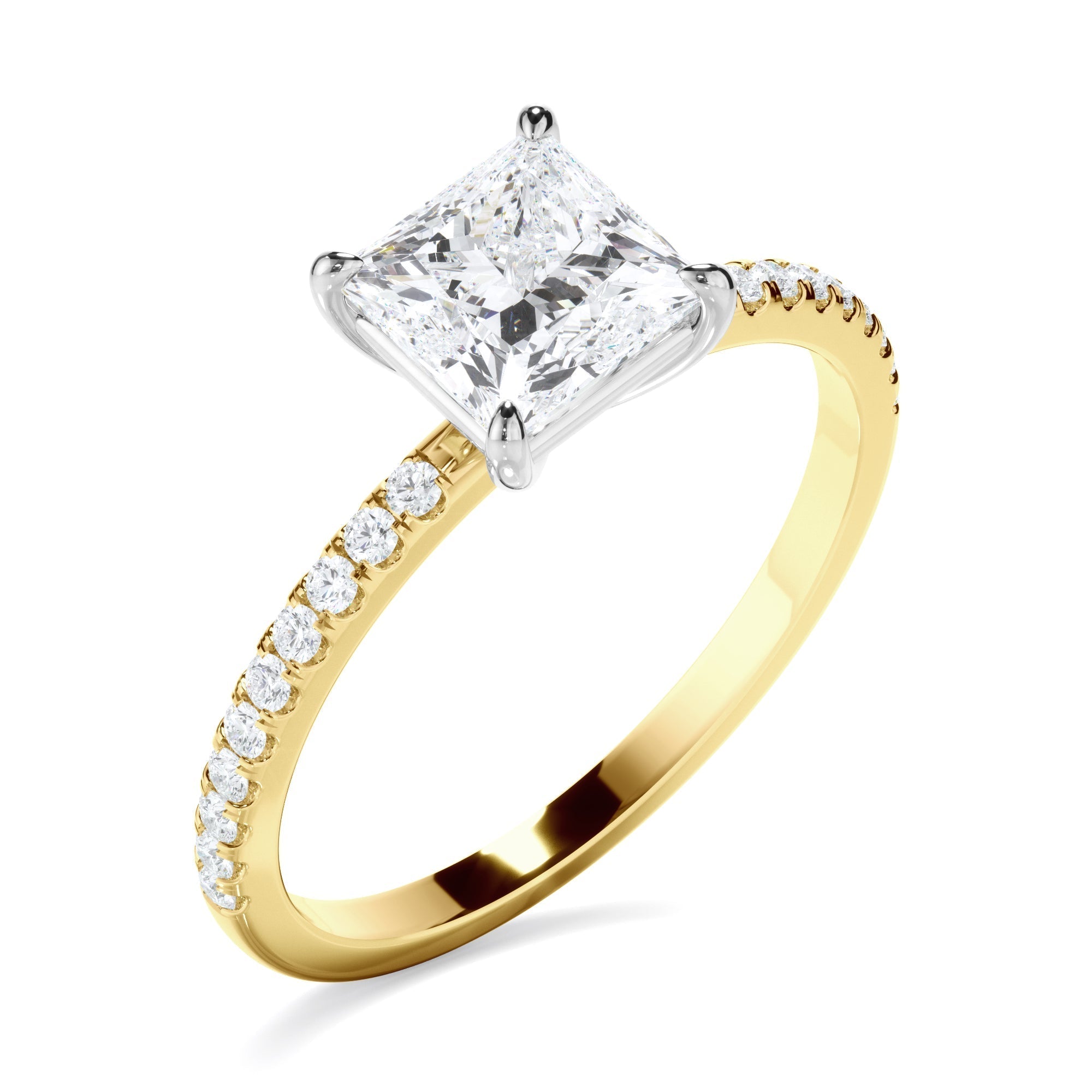 Princess Cut Diamond Solitaire Engagement Ring With Pave Band