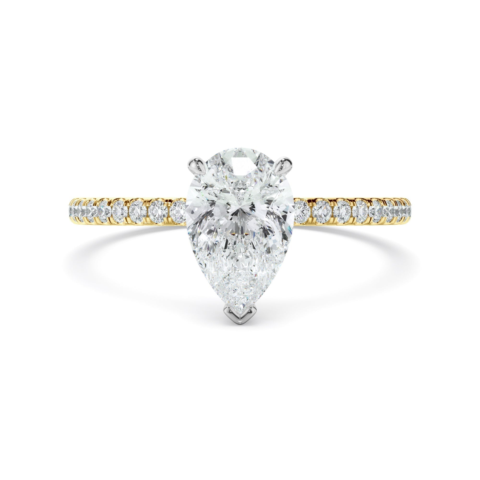 Pear Cut Diamond Solitaire Engagement Ring With Pave Band