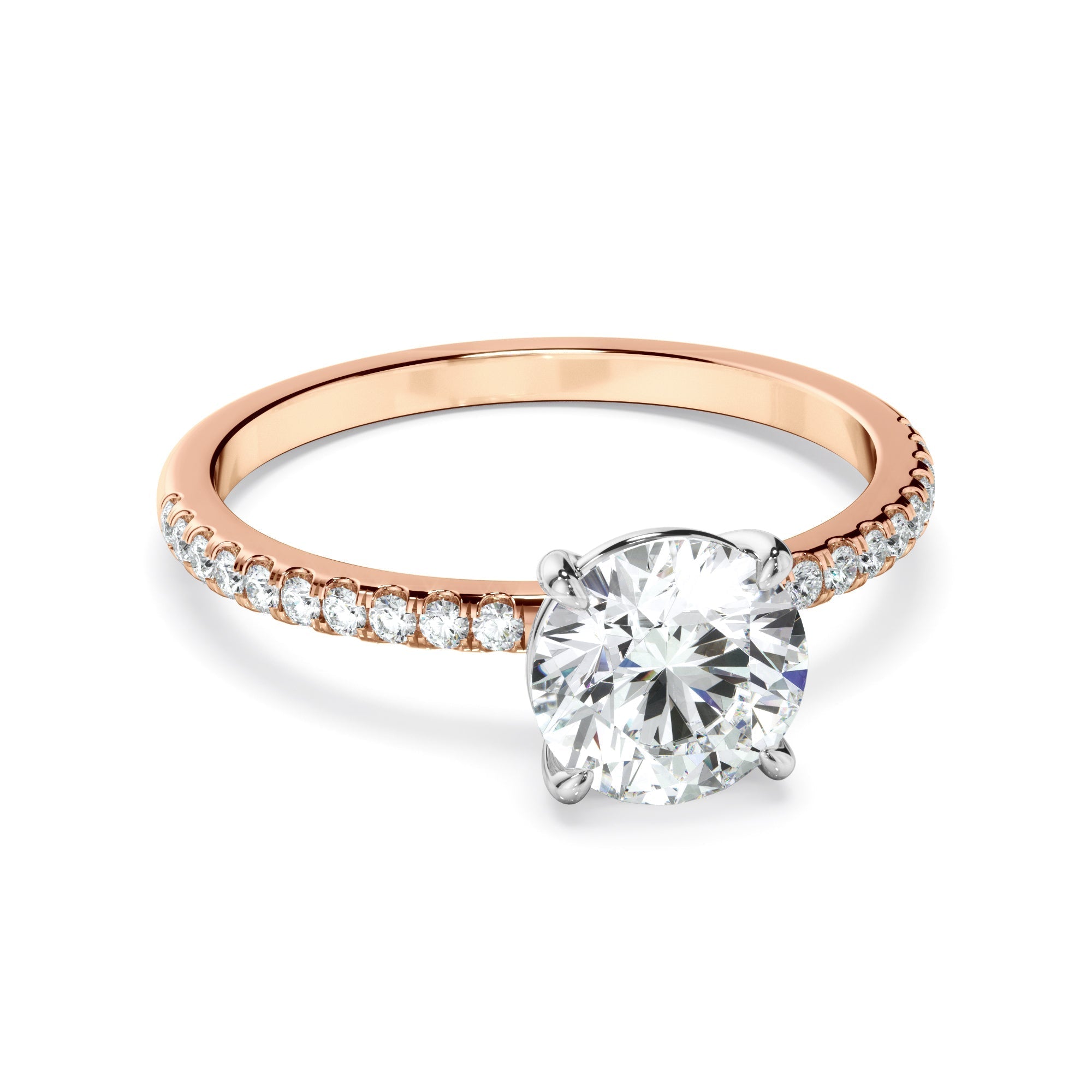 Round Brilliant Cut Diamond Solitaire Engagement Ring With Pave Band