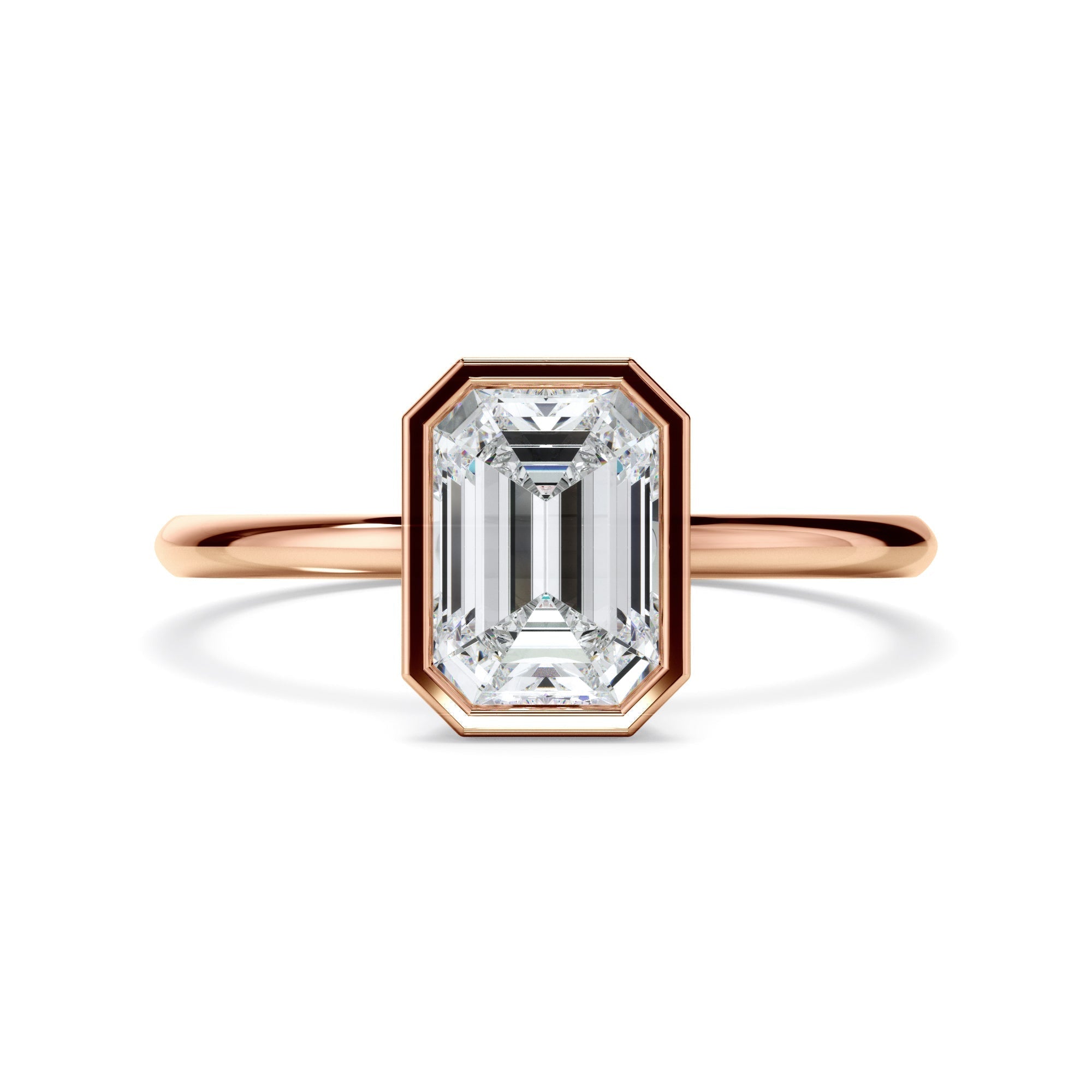 Emerald Cut Diamond Solitaire Bezel Set Engagement Ring