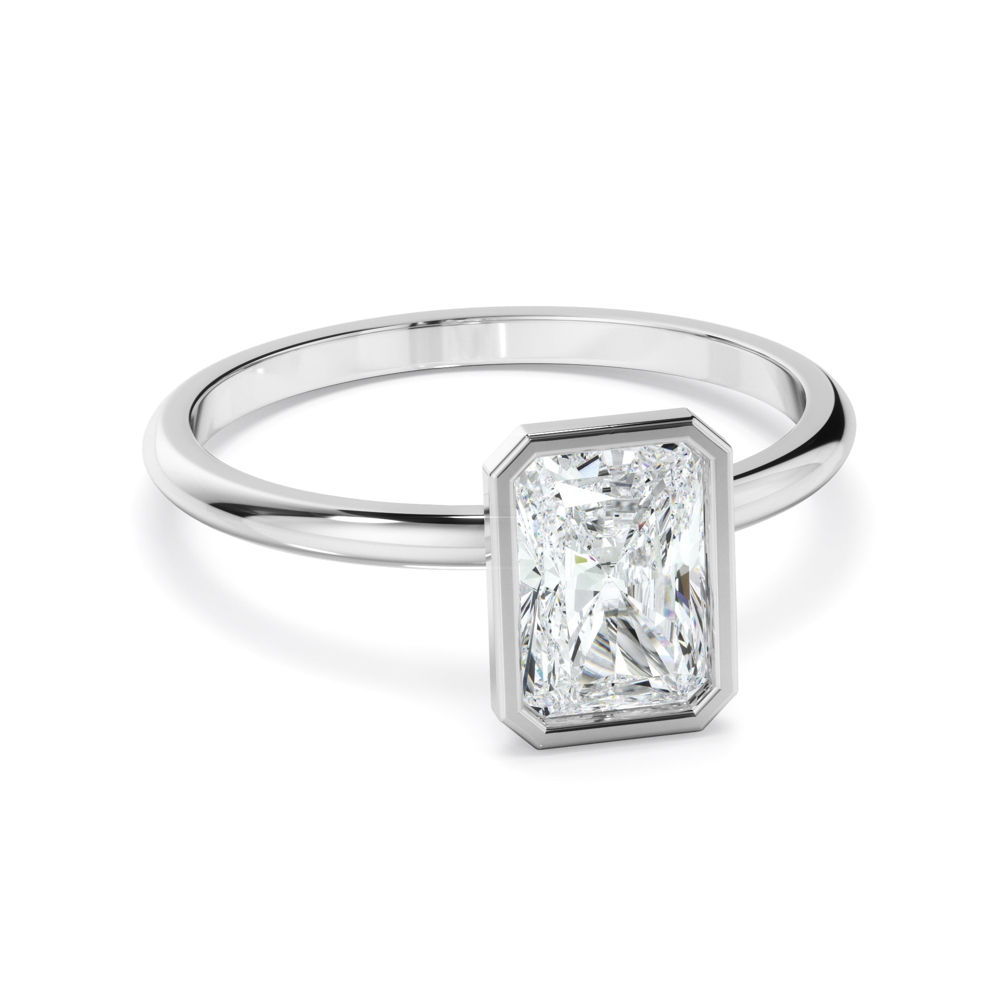 Radiant Cut Diamond Solitaire Bezel Set Engagement Ring