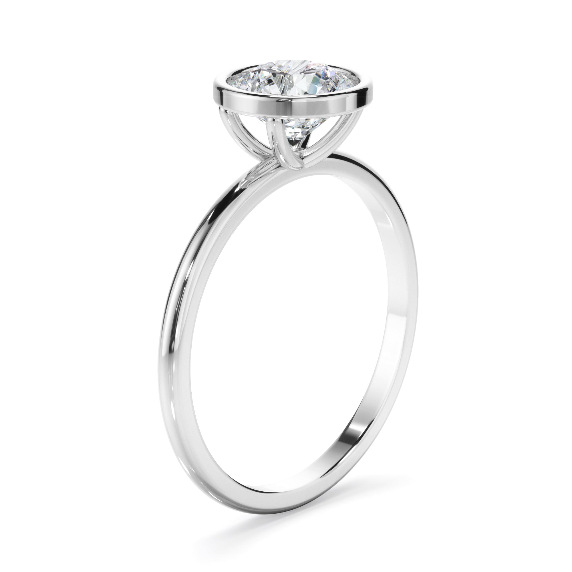 Round Brilliant Cut Diamond Solitaire Bezel Set Engagement Ring