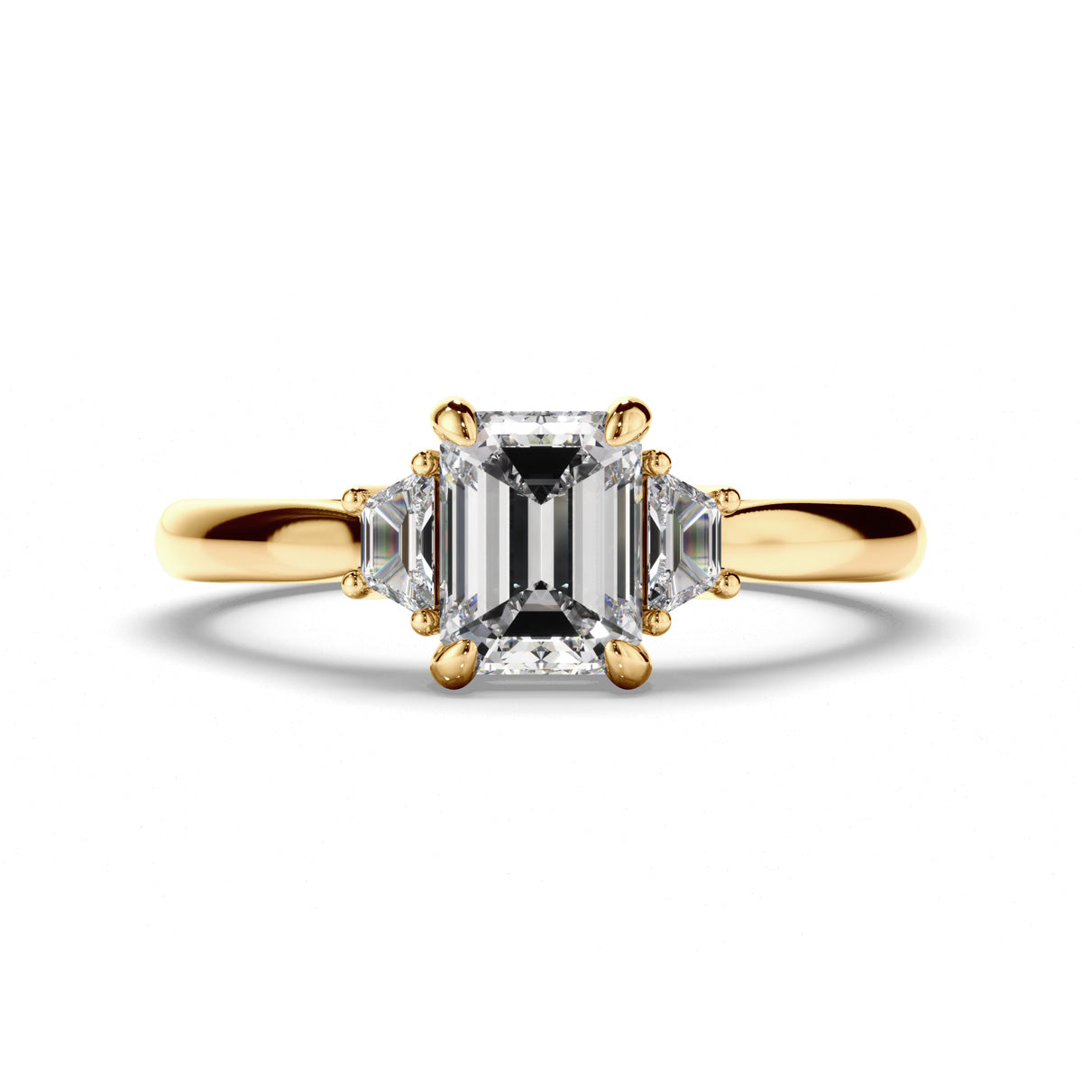 Emerald Cut Diamond Trilogy Engagement Ring with Baguette Sides