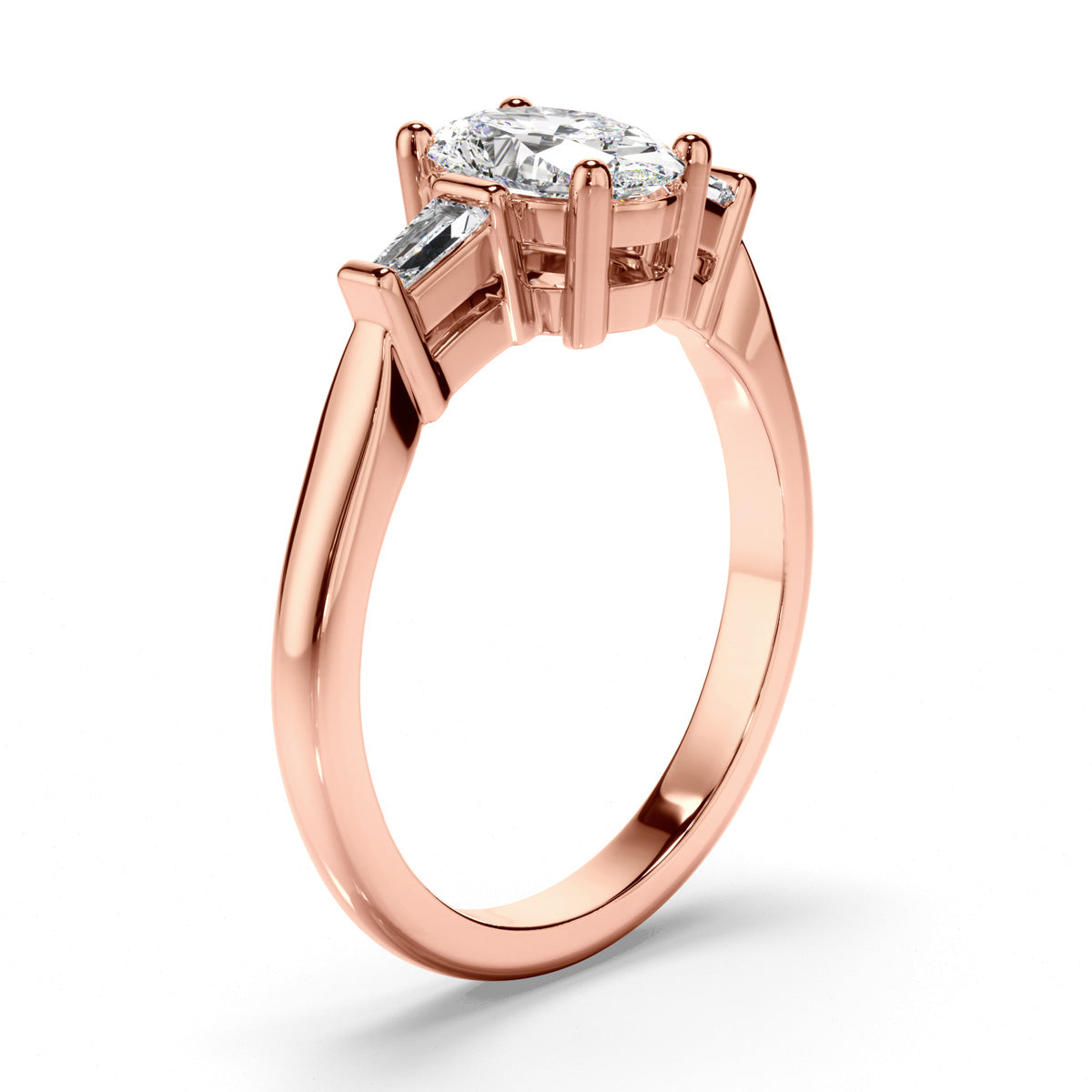Oval Cut Diamond Trilogy Engagement Ring with Baguette Sides