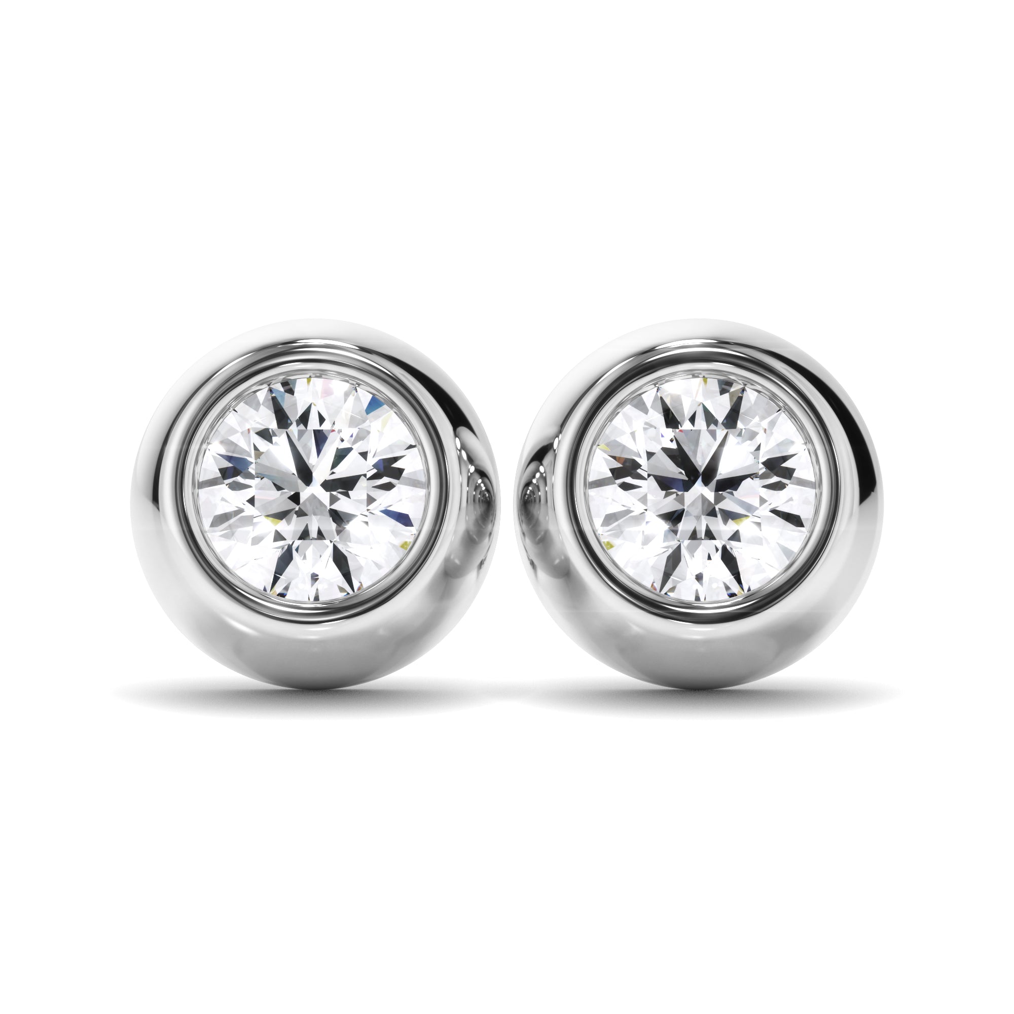 Round Brilliant Cut Diamond Bezel Set Stud Earrings