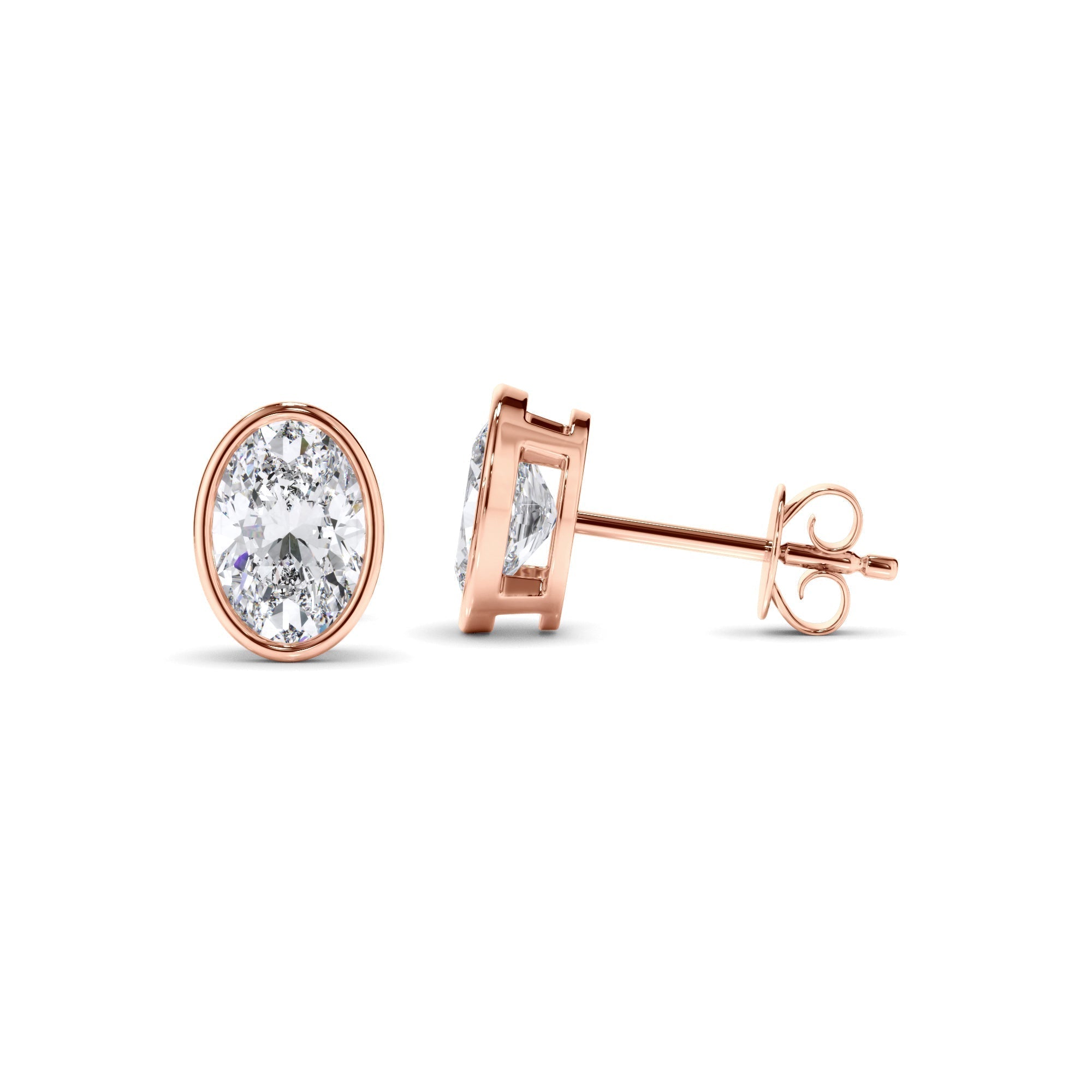 Oval Cut Diamond Bezel Set Stud Earrings