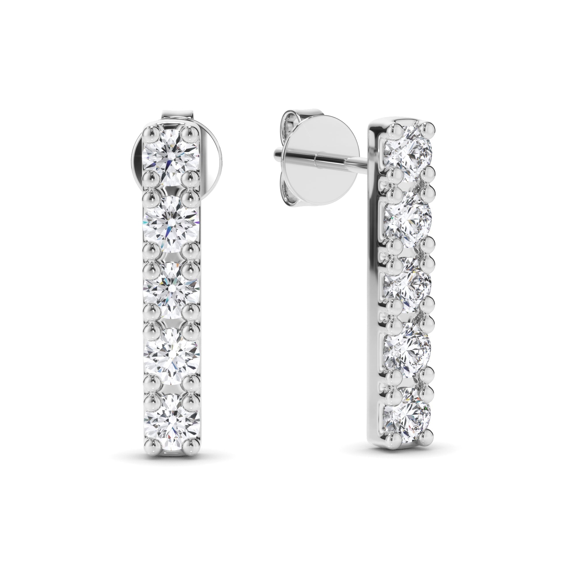 5-Stone Round Brilliant Cut Diamond Bar Earrings