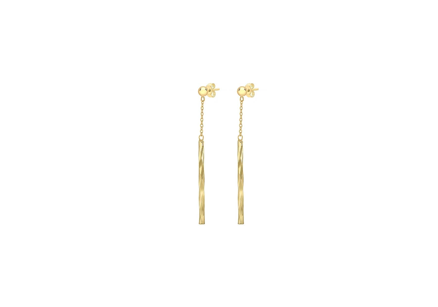 9ct Diamond Cut Bar & Chain Drop Earrings