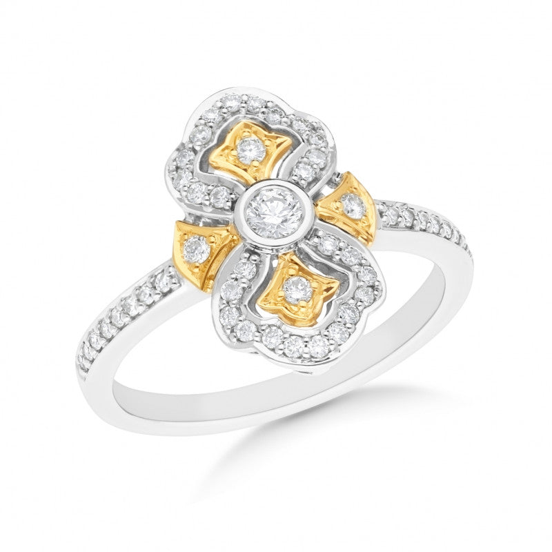 9ct Yellow & White Gold Diamond Dress Ring