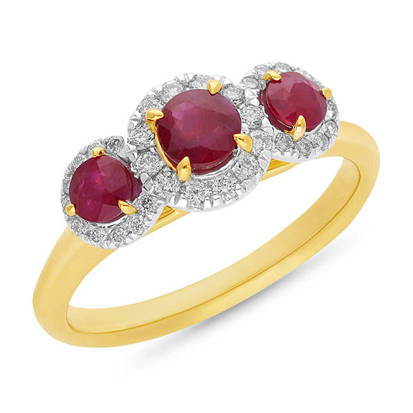 Ruby & Diamond Ring in 9ct Yellow Gold