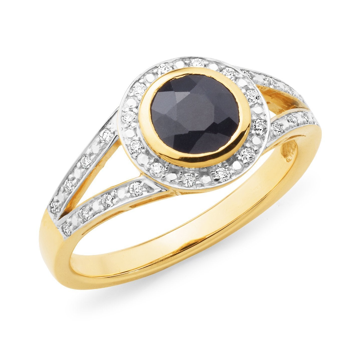 Sapphire and Diamond Ring 9ct Yellow Gold