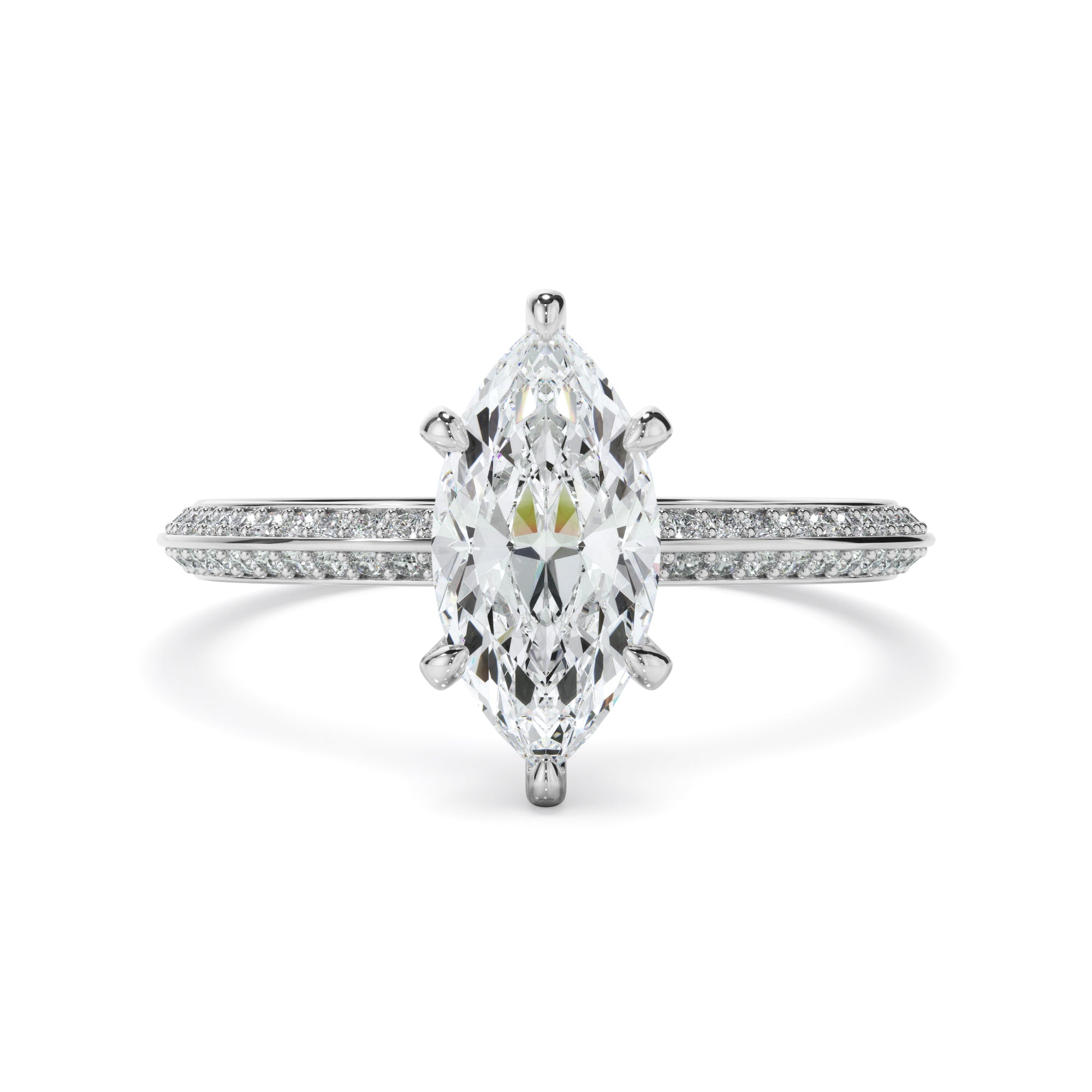 Marquise Cut Diamond Knife Edge Engagement Ring With Diamond Pave Sides