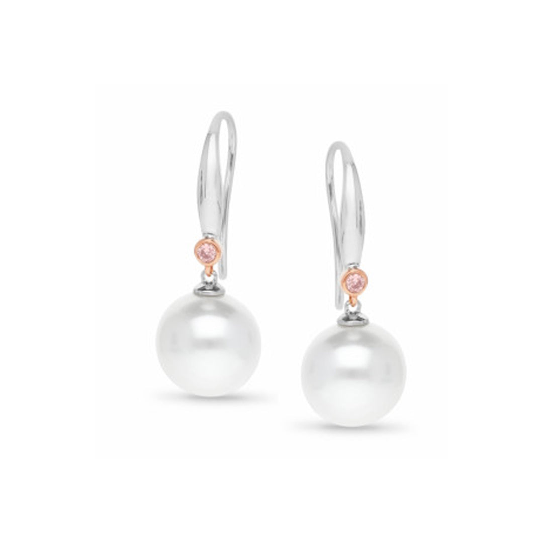 9ct White & Rose Gold Pearl & Pink Diamond Earrings