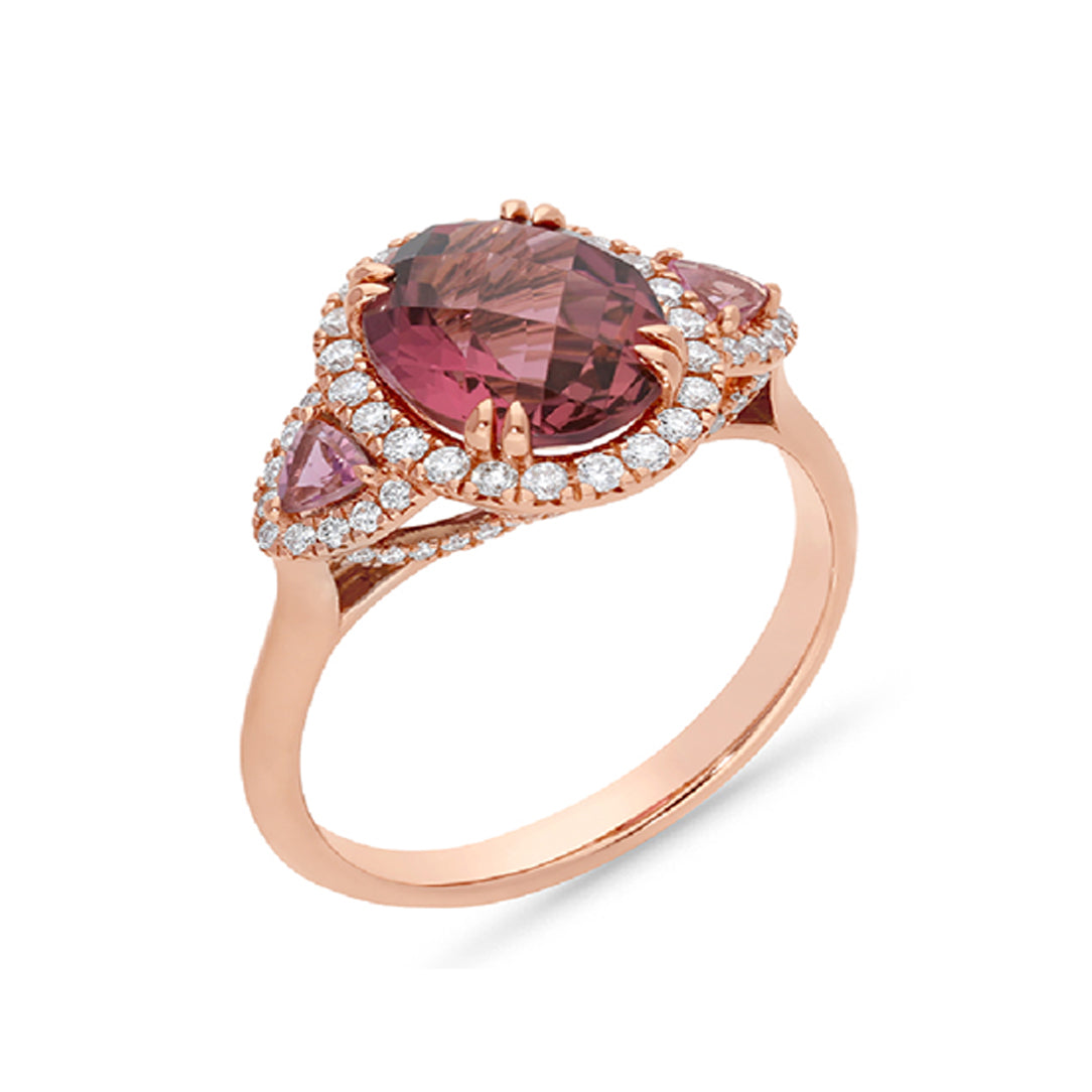 18ct Rose Gold Pink Tourmaline & Diamond Ring
