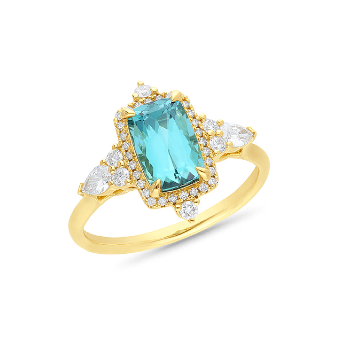 18ct Yellow Gold Mint Blue Tourmaline Dress Ring