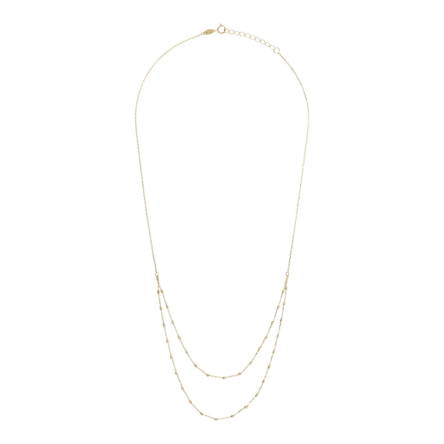 9ct Yellow Gold Beaded Double Chain Necklace 48cm