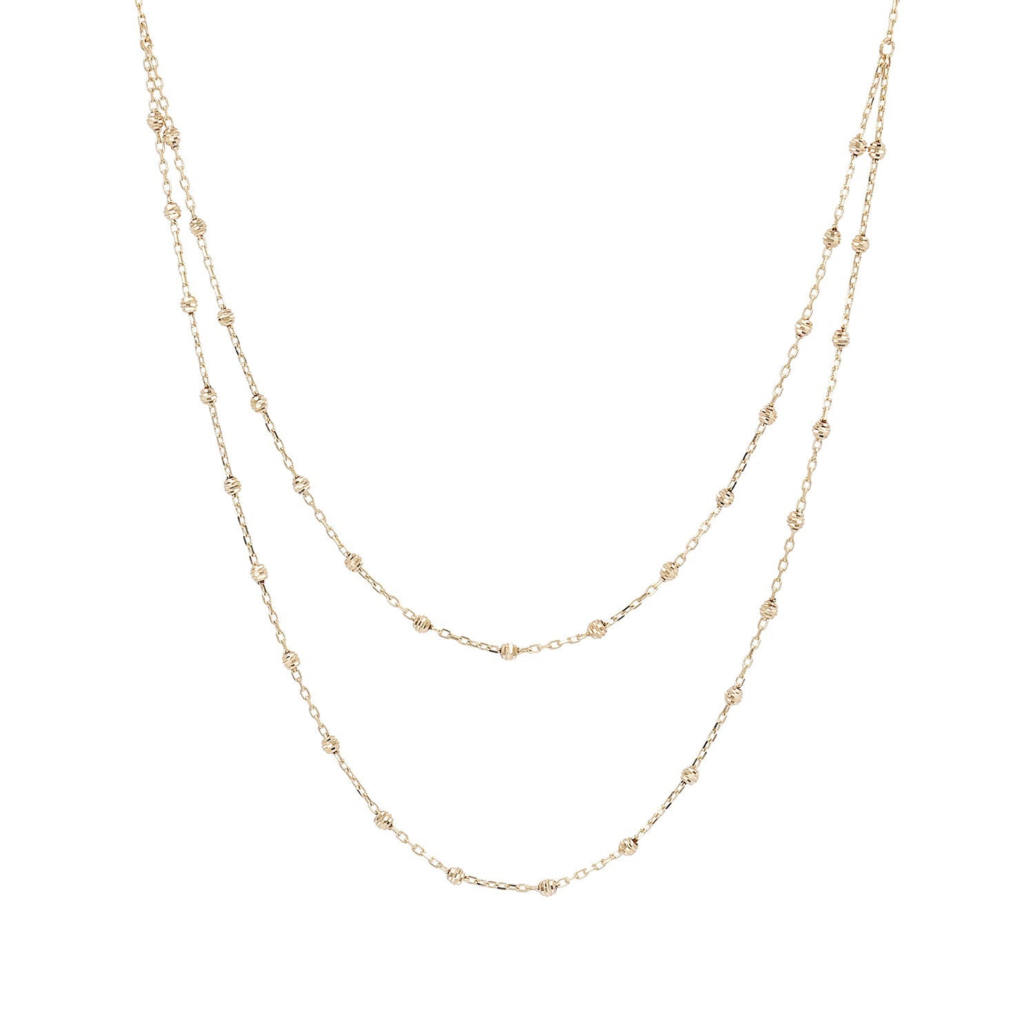 9ct Yellow Gold Beaded Double Chain Necklace 48cm