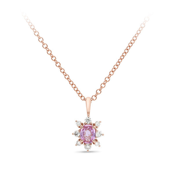 Pink Sapphire and Diamond Pendant in 9ct Rose Gold